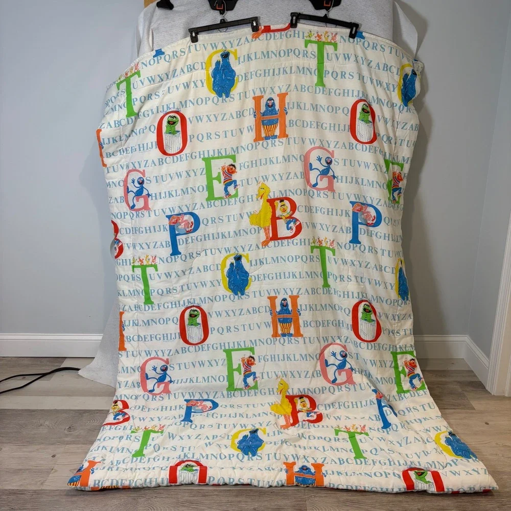 Vintage Sesame Street ABC's Alphabet Letters Comforter Twin Blanket Big Bird